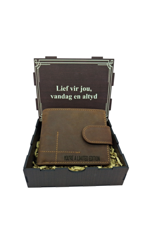 Men's Leather Wallet - Engraved (Lief Vir Jou Vandag En Altyd)