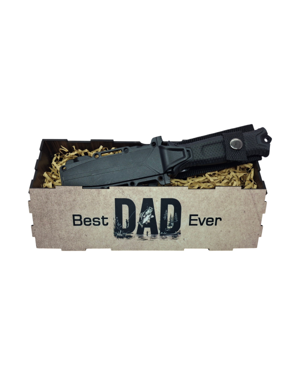Best Dad Ever Strongarm Fishing Theme Knife Gift Set - black