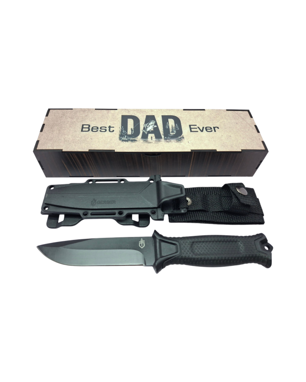 Best Dad Ever Strongarm Fishing Theme Knife Gift Set - black