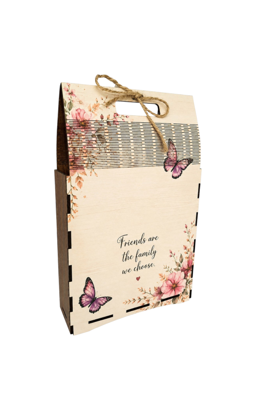 Wooden Gift Box Bag with Handle, Empty MDF Gift Box,  Floral Family Design