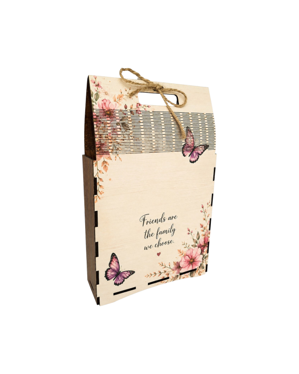 Wooden Gift Box Bag with Handle, Empty MDF Gift Box,  Floral Family Design