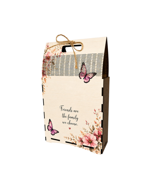Wooden Gift Box Bag with Handle, Empty MDF Gift Box,  Floral Family Design