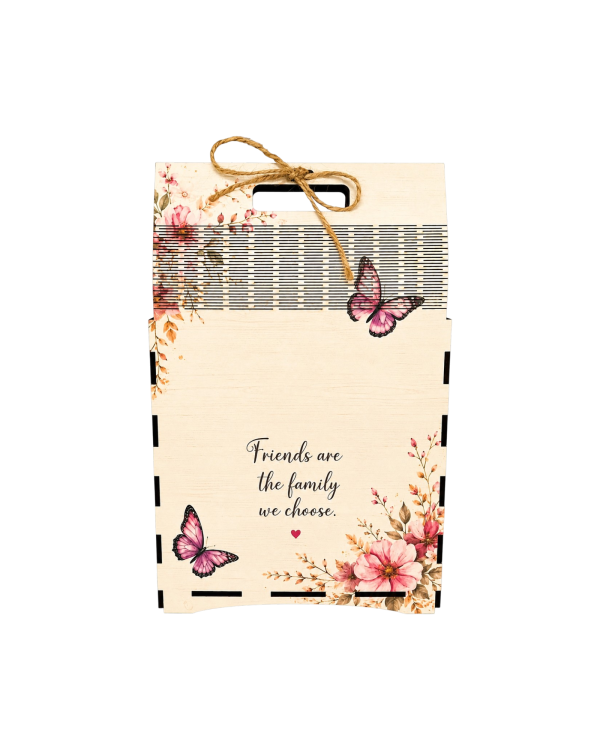 Wooden Gift Box Bag with Handle, Empty MDF Gift Box,  Floral Family Design