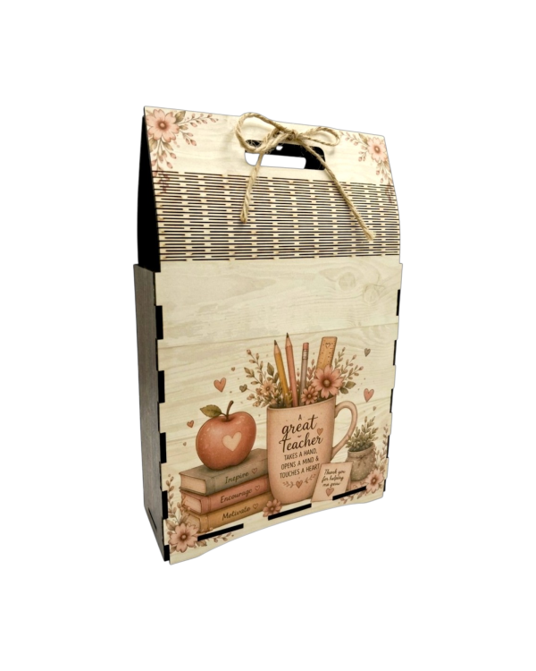 Wooden Gift Box Bag with Handle, Thank you teacher design