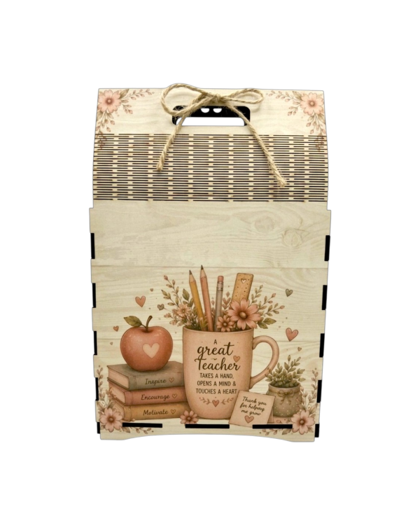 Wooden Gift Box Bag with Handle, Thank you teacher design