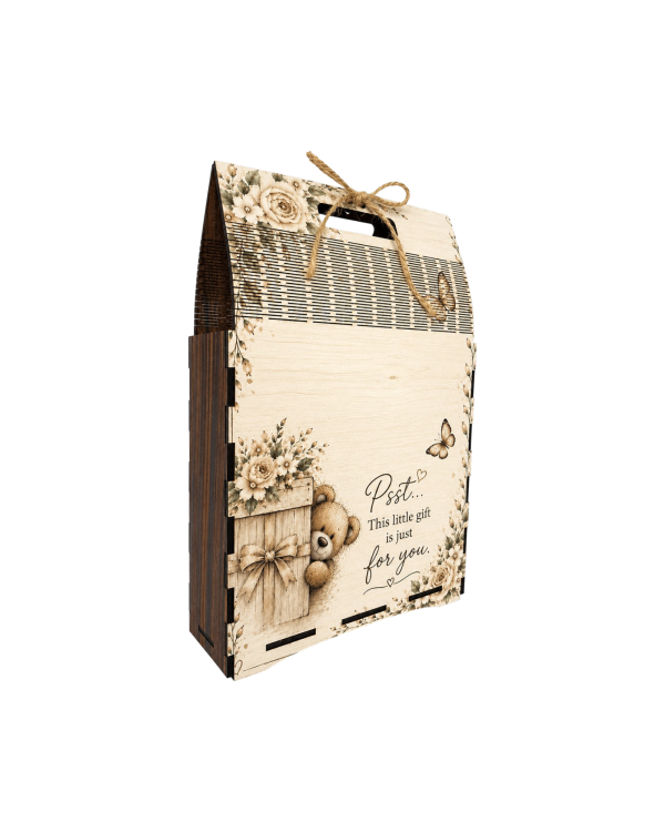 Wooden Gift Bag Box with Handle | Empty MDF Gift Box | Floral Teddy Design