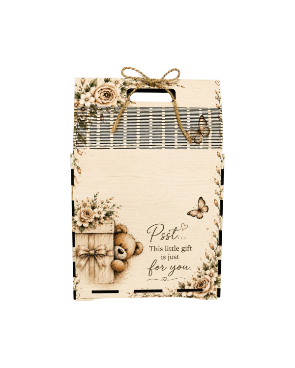 Wooden Gift Bag Box with Handle | Empty MDF Gift Box | Floral Teddy Design