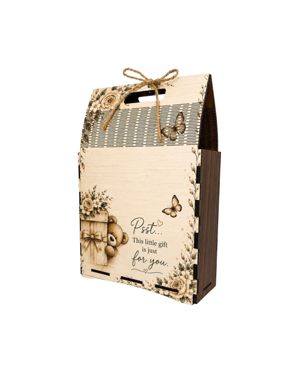 Wooden Gift Bag Box with Handle | Empty MDF Gift Box | Floral Teddy Design